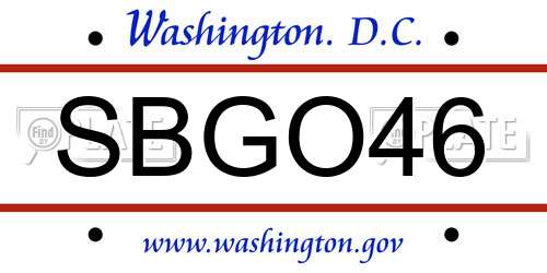 SBGO46 District Of Columbia License Plate