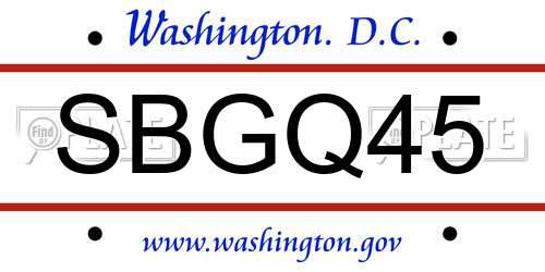 SBGQ45 District Of Columbia License Plate