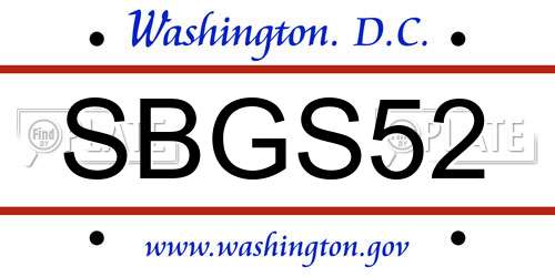 SBGS52 District Of Columbia License Plate