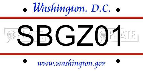 SBGZ01 District Of Columbia License Plate