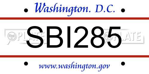 SBI285 District Of Columbia License Plate
