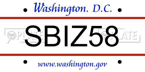 SBIZ58 District Of Columbia License Plate
