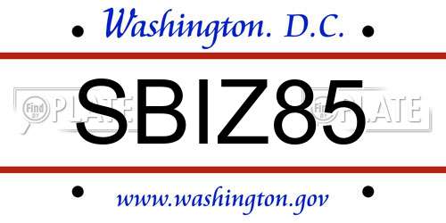 SBIZ85 District Of Columbia License Plate