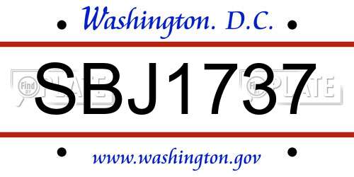 SBJ1737 District Of Columbia License Plate