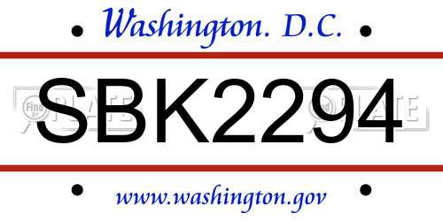SBK2294 District Of Columbia License Plate