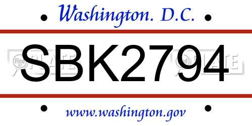 SBK2794 District Of Columbia License Plate