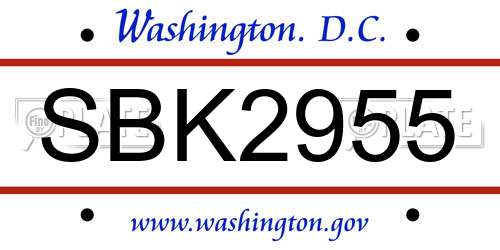 SBK2955 District Of Columbia License Plate