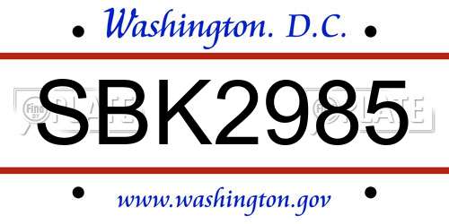 SBK2985 District Of Columbia License Plate
