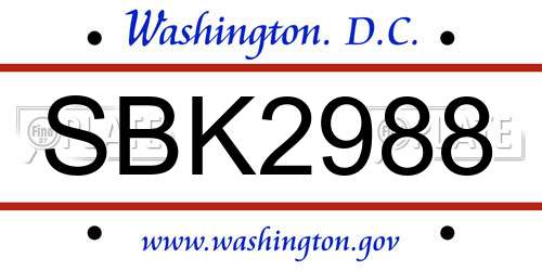 SBK2988 District Of Columbia License Plate