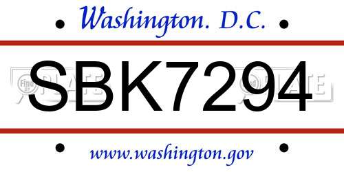 SBK7294 District Of Columbia License Plate