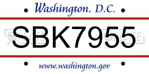 SBK7955 District Of Columbia License Plate