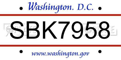 SBK7958 District Of Columbia License Plate