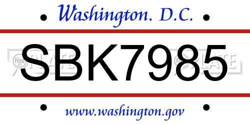 SBK7985 District Of Columbia License Plate