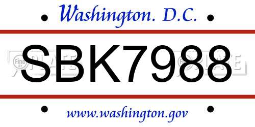 SBK7988 District Of Columbia License Plate