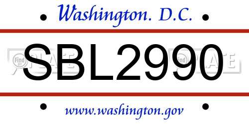 SBL2990 District Of Columbia License Plate