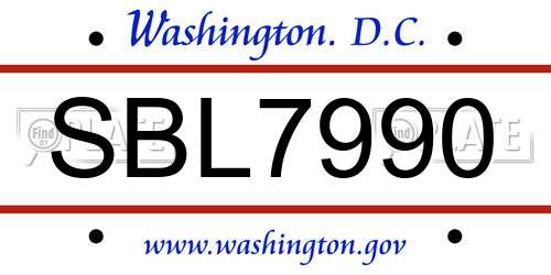 SBL7990 District Of Columbia License Plate