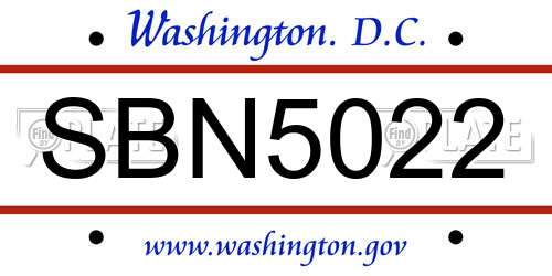 SBN5022 District Of Columbia License Plate