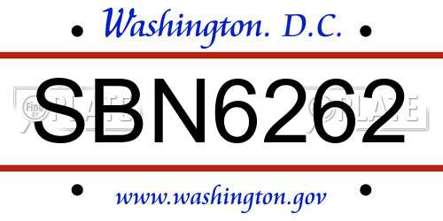 SBN6262 District Of Columbia License Plate
