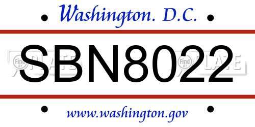 SBN8022 District Of Columbia License Plate