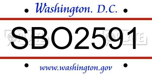 SBO2591 District Of Columbia License Plate