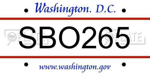 SBO265 District Of Columbia License Plate