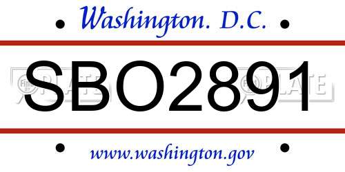 SBO2891 District Of Columbia License Plate