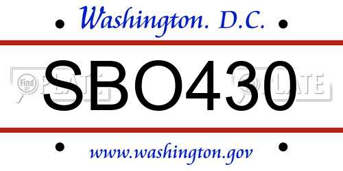 SBO430 District Of Columbia License Plate