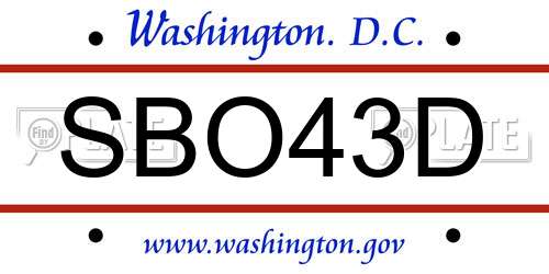 SBO43D District Of Columbia License Plate