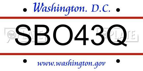 SBO43Q District Of Columbia License Plate