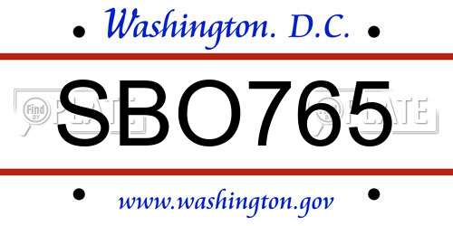SBO765 District Of Columbia License Plate
