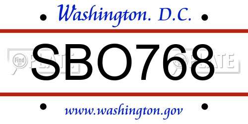 SBO768 District Of Columbia License Plate