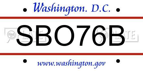 SBO76B District Of Columbia License Plate