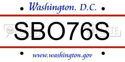 SBO76S District Of Columbia License Plate