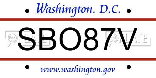 SBO87V District Of Columbia License Plate
