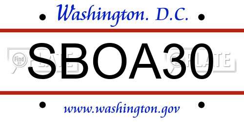 SBOA30 District Of Columbia License Plate
