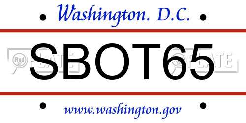 SBOT65 District Of Columbia License Plate