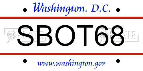 SBOT68 District Of Columbia License Plate
