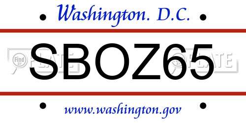 SBOZ65 District Of Columbia License Plate