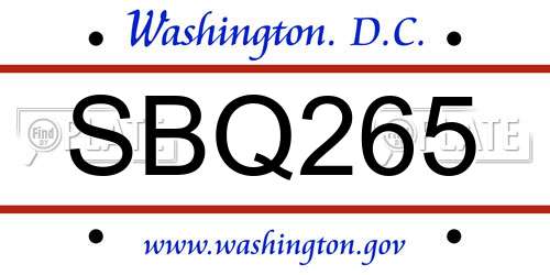 SBQ265 District Of Columbia License Plate