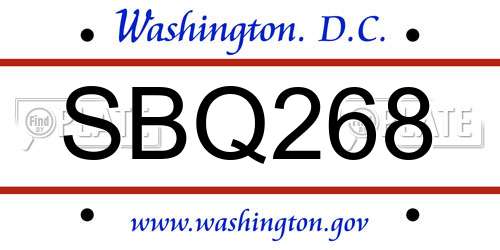 SBQ268 District Of Columbia License Plate