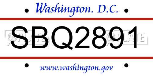 SBQ2891 District Of Columbia License Plate