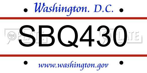 SBQ430 District Of Columbia License Plate