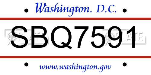 SBQ7591 District Of Columbia License Plate