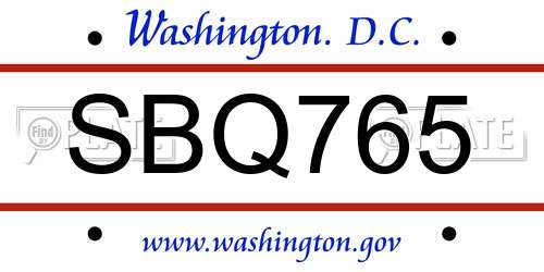 SBQ765 District Of Columbia License Plate