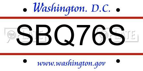 SBQ76S District Of Columbia License Plate