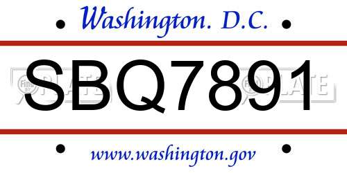SBQ7891 District Of Columbia License Plate