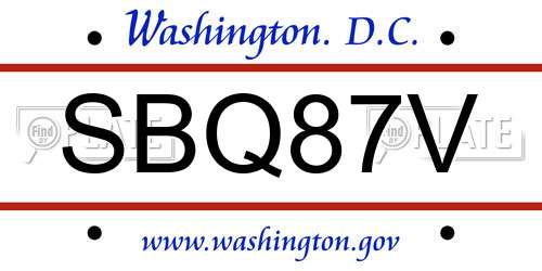 SBQ87V District Of Columbia License Plate