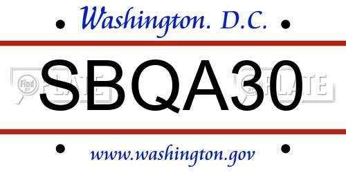 SBQA30 District Of Columbia License Plate