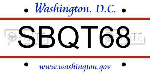 SBQT68 District Of Columbia License Plate