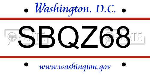 SBQZ68 District Of Columbia License Plate